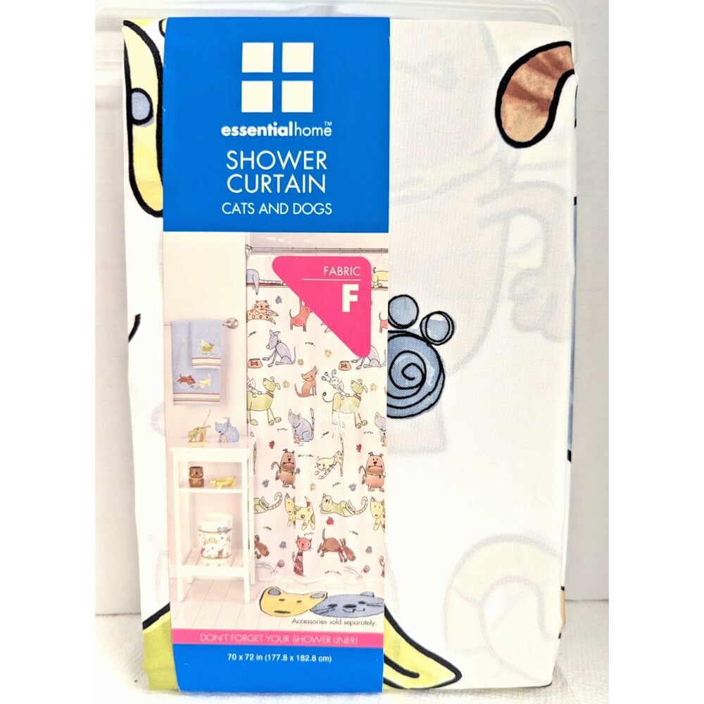 Essential Home Fabric Silly Cats and Dogs Fabric Shower Curtain Polyester NWT